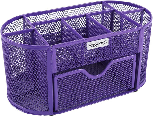 EasyPAG Desk Organizer Mesh Desktop Office Supplies Multi-functional Caddy Pen Holder Stationery with Drawer,Purple...