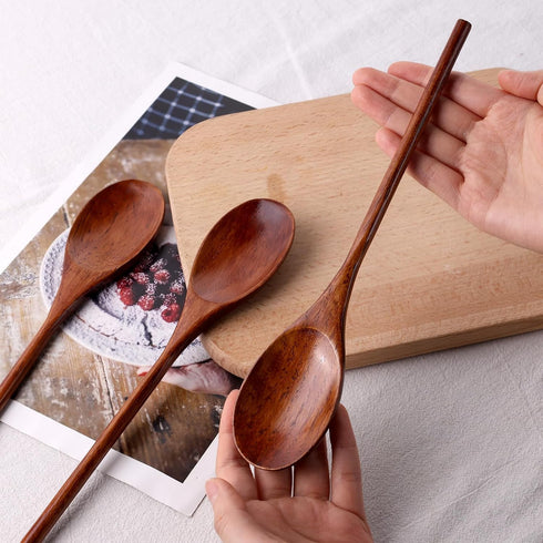 HANSGO 20PCS Long Handle Wooden Spoons, Wooden Tasting Spoons 10" Large Mixing Cooking Oval Spoons (Dark Brown)...