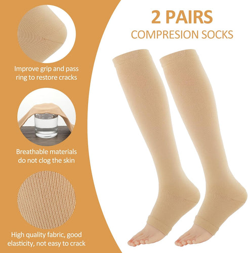 2 Pairs Women's Open Toe Compression Socks, 15-20 Mmhg Compression Stockings Toeless Compression Socks Knee High Compression Socks for Women Girls...