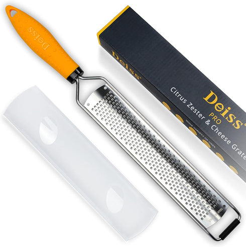 Deiss PRO Citrus Lemon Zester & Cheese Grater — Parmesan Cheese, Lemon, Ginger, Garlic, Nutmeg, Chocolate, Vegetables, Fruits - Razor-Sharp Stainl...