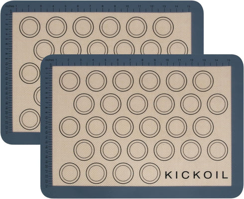 Macaron Silicone Baking Mat Set 2 Half Sheet Grey Non-Stick Reusable Baking Mats Food Grade Silicone Cookie Sheet Bakeware Mat for Oven Macarons M...