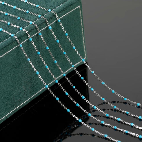 UMAOKANG 33 Feet/10M Stainless Steel Chain for Jewelry Making Light Blue Enamel Beaded Chain Bulk with Lobster Clasps and Jump Rings...