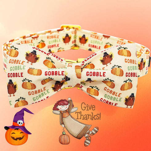 Dog Collar, Thanksgiving Dog Collar Turkey Pet Collar Bow Holiday Dog Collar Bows Girl Boy Bow Dog Collar Puppy Collar Adjustable Dog Collar for X...