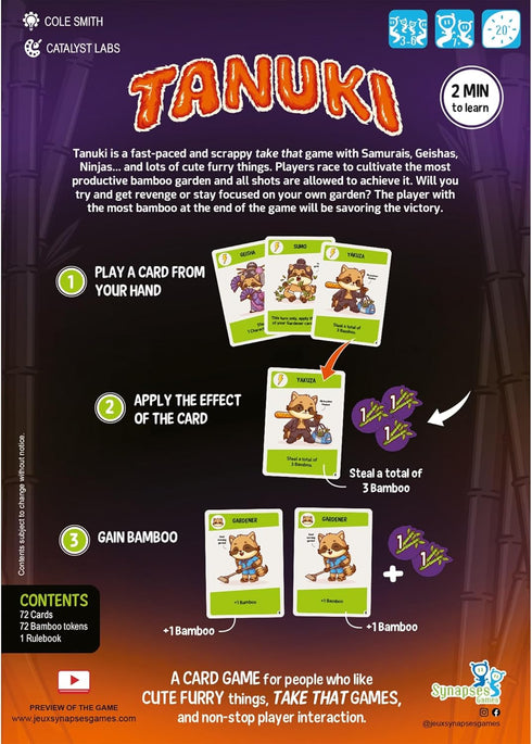 | Tanuki | Take-That Card Game | Non-Stop Player Interaction | 3 to 8 Players | 20 Minutes | Ages 7+...