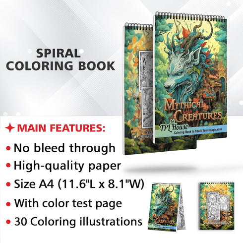TPLHOUSE Mythical Creatures Coloring Book Spiral Bound for Adults, Premium Cover, Bring Mythical Creatures to Life with 30 Vibrant Coloring Pages ...