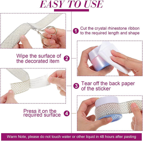 WILLBOND 6 Rolls 5.28 Yards Pearl Diamond Ribbon Rhinestones for Crafts White Self Adhesive Faux Crystal Stickers for Wedding Birthday Party Art C...