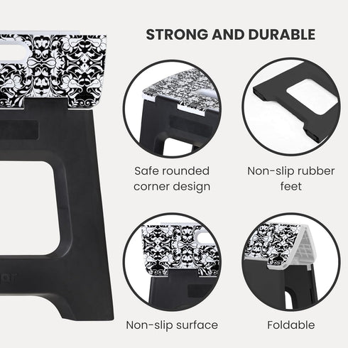 Vigar Compact Step Stool Foldable, 12-1/2-inch Step Stools for Adults up to 330 Pound, Lightweight Stool, Non-Slip Folding Step Stool, Rococco Bla...