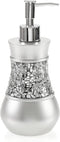 Crackled Glass Silver Hand Soap Dispenser for Bathroom, Decorative Countertop Lotion Dispenser, Elegant Liquid Soap Dispenser with Sturdy Pump for...