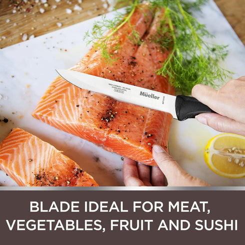 Mueller 6-inch High Carbon Stainless Steel Deba Knife, Double Bevel Blade with Comfort Handle...