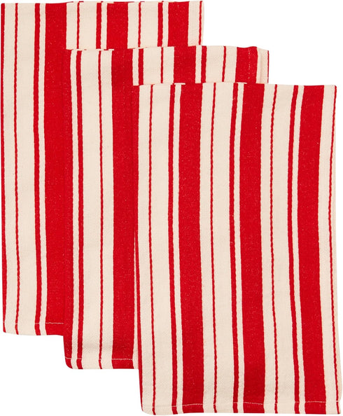 DII Heavy Duty Kitchen Cleaning Collection, Long-Lasting Quality, Cotton Dish Towel Set, 18x28, Striped Tomato, 3 Piece...