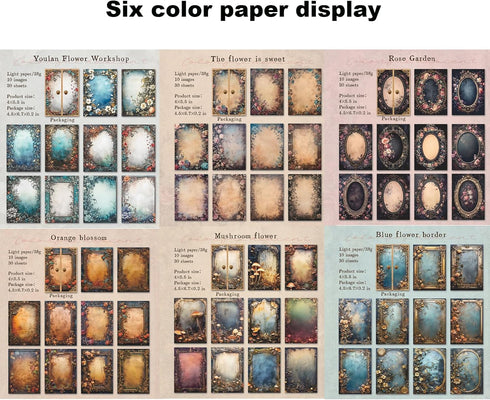180Pcs Vintage Flower Scrapbook Paper, Vintage Scrapbooking Supplies DIY Paper Stickers Craft Kits Collage Materials for Junk Journal, Notebooks, ...