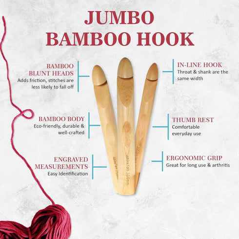 JubileeYarn Jumbo Birch Crochet Hook - US P, S, T (15, 20, 25mm) - 3pc Set...