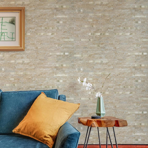 2 Sheets Peel and Stick Backsplash for Kitchen, Sandstone with Metal Gold Look Stick on Tile Upgrade Your Kitchen Backsplash, RV, Fireplace...