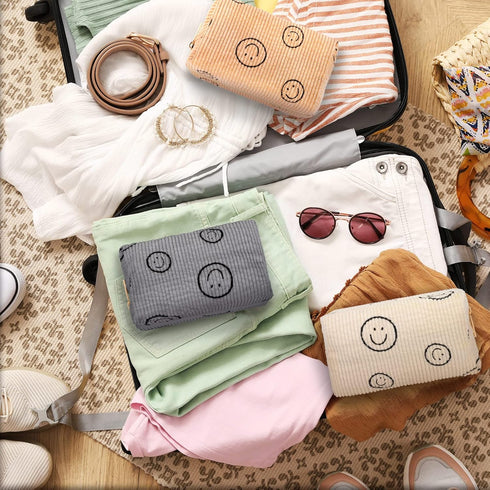 3 Pcs Corduroy Cosmetic Bag Smile Face Aesthetic Preppy Makeup Bag Corduroy Toiletry Aesthetic Pouch Travel Smile Bags for Women Purse Corduroy Ma...