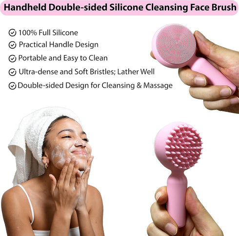 Silicone Facial Cleansing Brush 2 in 1 Silicone Facial Scrubber Manual Exfoliating Facial Brush Face Cleanser Face Exfoliator Ultrafine Bristles f...