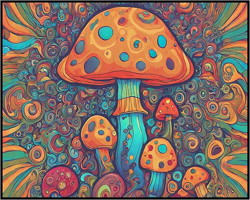 Posterizer 1 pcs- psychedelic funky hippie colorful rainbow mushrooms 5-Fantasy & Fiction Art-Retro Art- Living Room Bedroom Decor- unframed wall ...