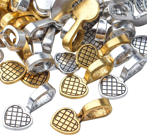 100pcs Alloy Heart Bails Pendants Glue on Heart Shape Bails Jewelry Bails Earring Charms Pendants for DIY Earrings Glass Tiles Jewelry Making Craf...