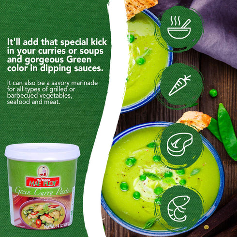 Mae Ploy Green Curry Paste, Authentic Thai Green Curry Paste for Thai Curries & Other Dishes, Aromatic Blend of Herbs, Spices & Shrimp Paste, (14o...