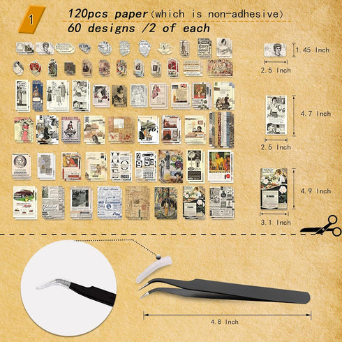280Pcs Vintage Scrapbooking Supplies, Aesthetic Scrapbook Stickers Washi Paper Kit, Bullet Journaling Supplies Junk Stamping Ephemera Collage Stat...
