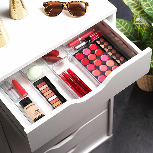 Masirs Clear Drawer Organizer - Easily Organize and Customize the Layout of Drawers. Great for Office Desk, Utensils, Cosmetics and Makeup. (8-Pie...