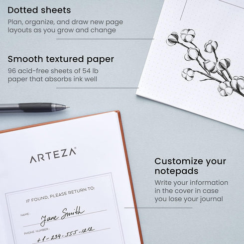 ARTEZA Dotted Journals, Pack of 2, 6x8 Inches, 96 Sheets, Hunter Green and Saddle, Hardcover Notepads with Smooth Paper...