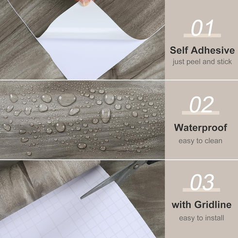Grey Wood Wallpaper Peel and Stick Rustic Gray Grain Wood Contact Paper Waterproof Removable Faux Wood Vinyl Wrap Wall Paper Covering for Countert...