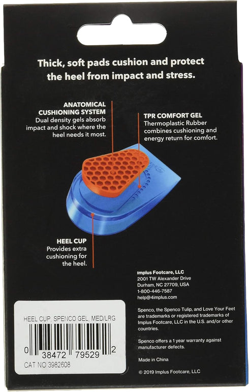 Spenco Gel Heel Cup Shoe Inserts for Pain Relief from Heel Spurs or Bruising, Medium/Large...