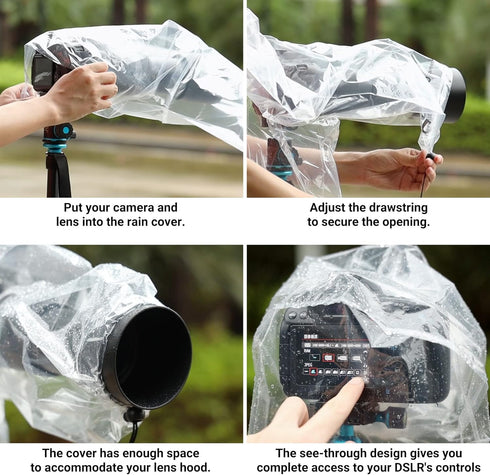 DSLR Camera Rain Cover JJC Rain Coat Sleeve Protector for Canon Nikon Fujifilm Sony Olympus Panasonic Pentax Sigma with a Lens up to 18" PE Materi...