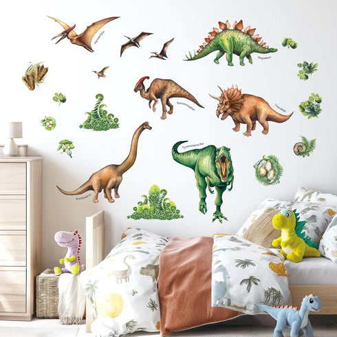 DECOWALL DS-8034 Watercolour Dinosaur Kids Wall Stickers Wall Decals Peel and Stick Removable Wall Stickers for Kids Nursery Bedroom Living Room (...