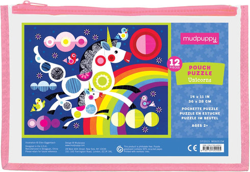 Mudpuppy Unicorns Pouch Puzzle, 12 Extra-Thick Pieces, 14”x11” – Great for Kids Age 2+ – Perfect for Travel – Helps Develop Hand-Eye Coordination ...