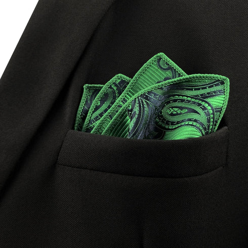 SHLAX&WING Green Geometric Silk Pocket Square Handkerchief for Wedding Party...