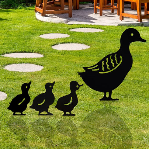 Duck Garden Statue Mallard Duck Statue Metal Lawn Ornaments Hollow Garden Decorations (Black)...