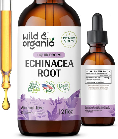 Echinacea Drops - Organic Echinacea Tincture - Echinacea Root Supplement - Vegan, Alcohol Free - 2 fl oz...