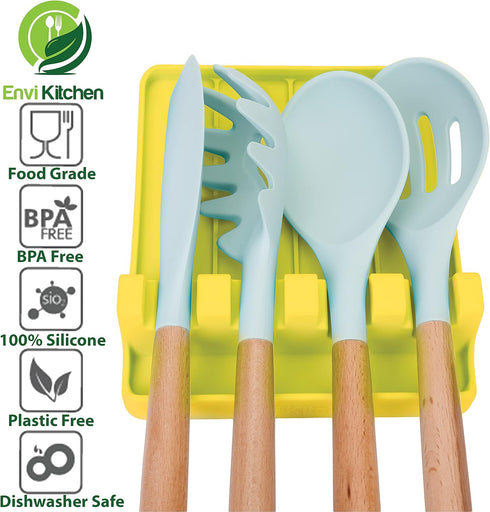 Silicone Spoon Rest - Large Cooking Utensil Holder with Drip Pad Walls - Multiple Spoon Rest with Wider Slots for Bigger Utensils, BPA-Free Spatul...