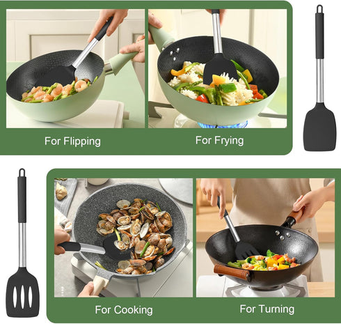 Silicone Turner Spatula Set of 2 Spatulas Silicone Heat Resistant 446°F Kitchen Spatulas for Cooking, Non Stick Cookware Food Grade, BPA Free, Dis...