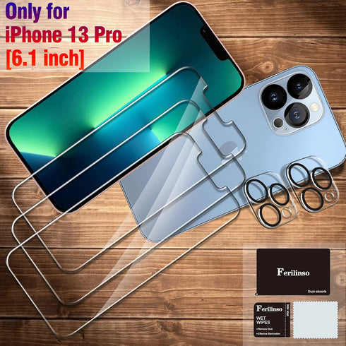 Ferilinso 3 Pack Screen Protector for iPhone 13 Pro with 2 Pack Tempered Glass Camera Lens Protector Phone Case Friendly Ultra Accessories Protect...