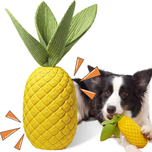 Sugelary Squeaky Dog Toys for Aggressive Chewer Large Medium Breed Dog, Indestructible Tough Dog Chew Toys with Natural Rubber (Pineapple)...