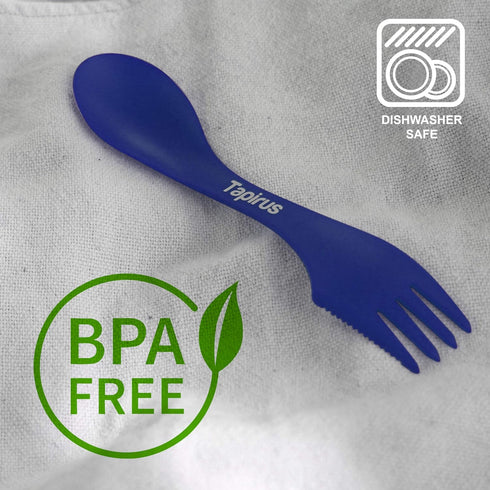 Tapirus 4 Blue Spork to Go Set - Durable and BPA Free Sporks - Spoon, Fork and Knife Combo Utensils Flatware - Mess Kit for Camping, Hunting and O...