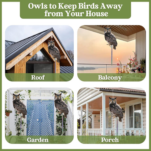Owls to Keep Birds Away, Bird Scare Devices Cardboard, Owl Bird Scarers, Bird Control, Fake Owls with Reflective Tape, Plastic Owls, 3PCS Hanging ...