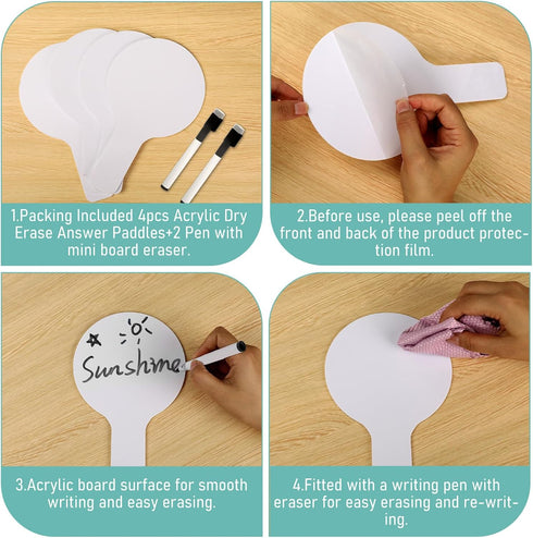 4PCS 5x8.6 Inch Dry Erase Paddles, Handheld Whiteboard and 2 Black Marker Set Handheld Double Sided Auction Paddles, Student Acrylic Answer Boards...