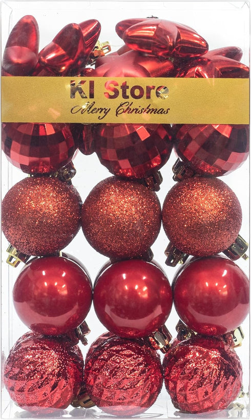 KI Store Red Christmas Balls 34pcs 1.57-Inch Small Christmas Tree Decoration Ornaments for Xmas Tree Holiday Wreath Garland Decor Ornaments Hooks ...