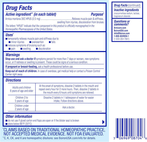 Arnica 30C Tablets for Pain Relief from Muscle Pain, Joint Soreness, Swelling from Injury or Bruises - 60 Count...