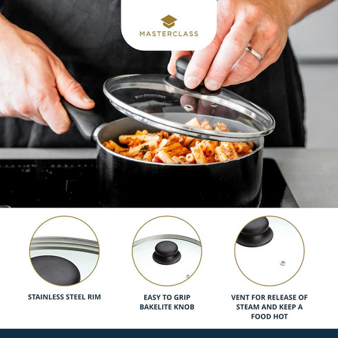 MasterClass KitchenCraft MCGLLID20 Glass Saucepan Lid Designed to Fit All 20 cm Saucepans and Frying Pans, 20 cm (8 Inch)...