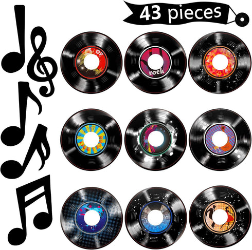 Gejoy 43 Pieces Music Party Decorations Music Notes Cutouts Musical Notes Silhouettes Record Cutouts Rock and Roll for 50's Theme Party Music Part...