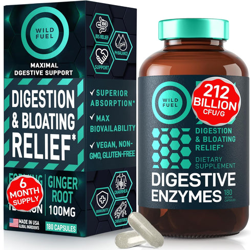 Digestive Enzymes with Probiotics and Prebiotics - Gut Health & Digestion Supplement with Artichoke Ginger Turmeric – Vegan Enzyme Complex for Dig...
