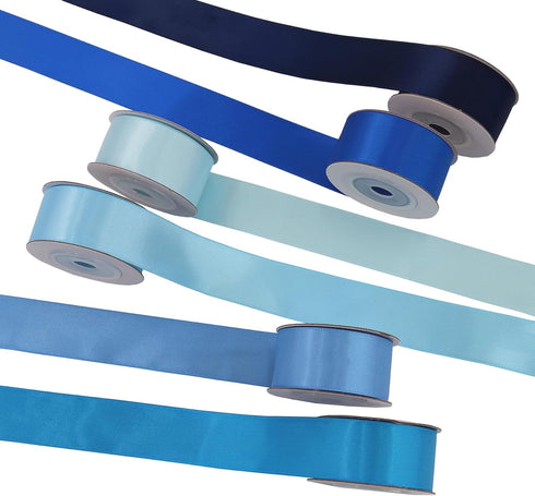 Double Face Blue Satin Ribbon for Gift Wrapping Wedding Gift Ribbon Baby Shower Boy 6 Colors Satin Ribbon 1" X 5 Yard Each Total 30 Yds Per Packag...
