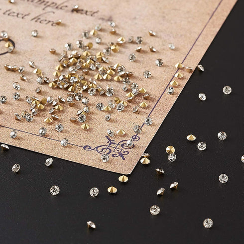 Fashewelry 2mm Pointed Back Clear Glass Rhinestone 1440Pcs Faceted Diamond Loose Stone with Golden Back Mini Crystal Diamante Gems for Nail Art Cr...