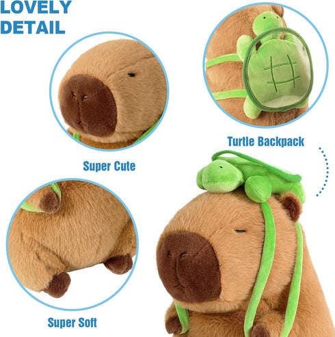 Ditucu Cute Capybara Plush with Turtle Backpack Kawaii Capibara Stuffed Aniamls Toys Plushies Hugging Gifts for Kids Brown 9 inch...