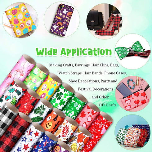 Weewooday 18 Pieces Christmas Faux Leather Sheets Thanksgiving Halloween Fabric Synthetic Leather Sheets for Holiday DIY Earrings Bows, 6. 3 x 8. ...