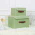 Collapsible Storage Bins with Lids & PU Leather Handles - PP Plastic Board Washable Linen Fabric Storage Box, Foldable Storage Cube for Home Bedro...